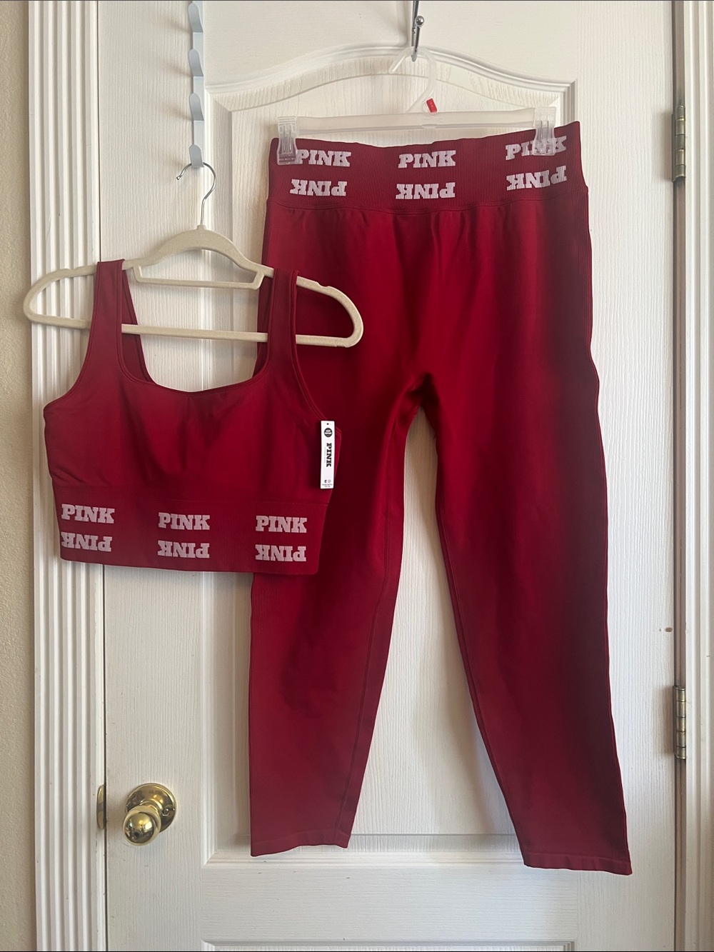 PINK Victoria's Secret Red High-Waist Leggings & Sports Bra Set